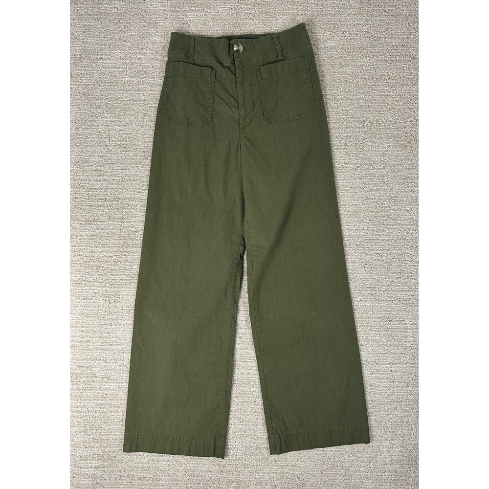 Maeve by Anthropologie The Colette Wide Leg Pants Green Linen Blend Size 28